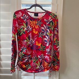 Caribbean Joe Hot Pink Tropical Floral Long-Sleeve Tee with Side Ties